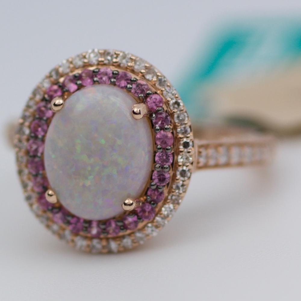 NEW EFFY 14k Rose Gold Opal, Sapphire Diamond Ring
